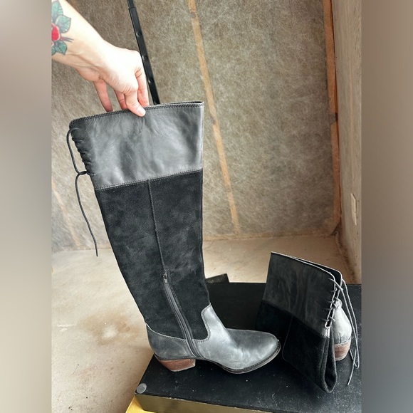 Lucky Brand Komah Black Tall Knee High Leather Suede Boots size 11 - Picture 6 of 11